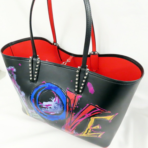 Christian Louboutin Black Tote Studded Leather Bag Kabata Pattern Love - Picture 4 of 10